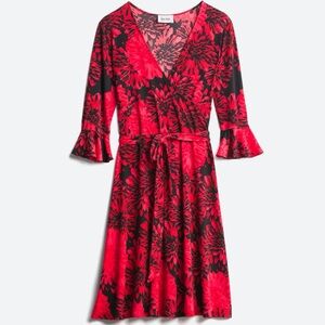 Leota Ryann Faux Wrap Knit Dress Bell Sleeves Belt XL 14 16 NWOT